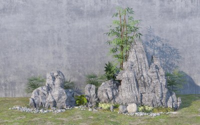 新中式假山水景3D模型下载